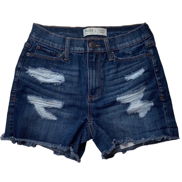 Mudd High-Rise Shortie Distressed  Jean Shorts with Flex Stretch size 5 - Picture 1 of 7